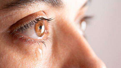 Close-up crying female eye