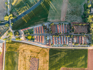 Aerial view of cemetery in San Clemente, Cuenca, Castilla - La Mancha, Spain.