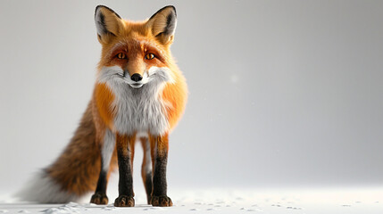 Fototapeta premium Adorable fox with a bushy tail on a white background