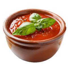Tomato soup in a bowl isolated on transparent background, cut out.
