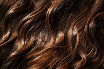 Naklejka premium Brown Hair Texture Closeup. Beautiful Shiny Caramel Close-Up View of Silky and Wavy Curl Hair