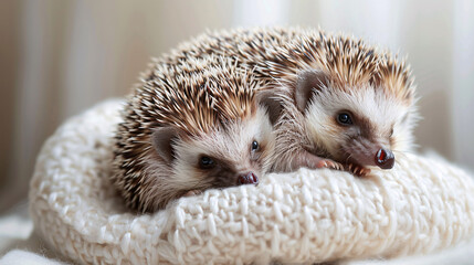 Fototapeta premium Adorable hedgehog curled up on a white background