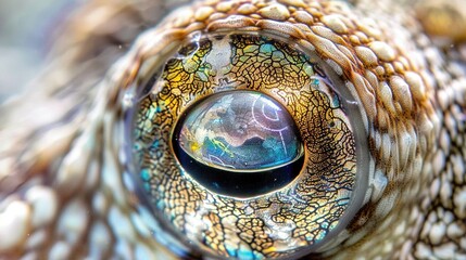   A close-up of a fish's eye with a clear image of its inner eye