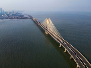 Aerial view of Bandra-Worli Sealink, Mumbai, Maharashtra, India.