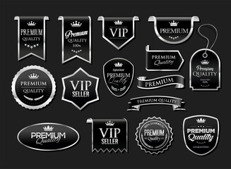 Fototapeta premium Silver luxury labels and badges silver premium quality certificate ribbons vector illustration 