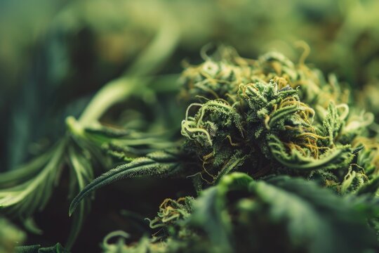 Bud. Close-up of Jack Herer Medicinal Marijuana Flower Buds, Ganja Culture and Natural Medicine