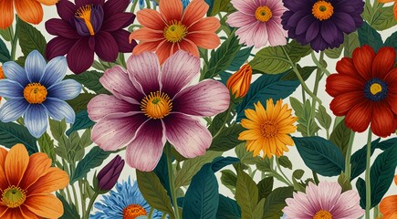 Vibrantly colored flower painting, displaying a variety of hues in a captivating and colorful botanical illustration.