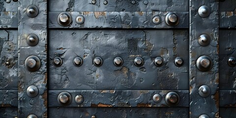 Fototapeta premium Rugged Industrial Metal Frame with Riveted Plates in Detailed Metallic Tones