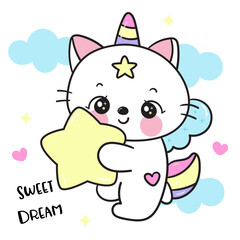 cat unicorn hug magic star sweet dream fairy tales