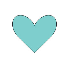 Turquoise Heart for Valentine's Day, hand-painted flat Symbol of Love isolated on a transparent background