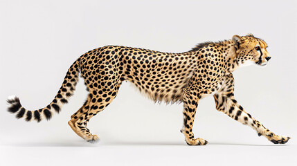Graceful cheetah ready to sprint on a white background