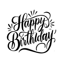 Happy birthday. Hand drawn lettering phrase isolated on white background.