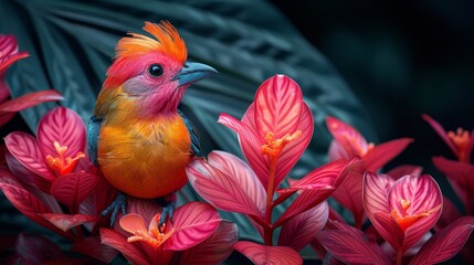 Vibrant Parrot Among Bright Tropical Flowers
