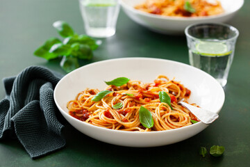 spaghetti with tomato sauce, traditional italian pasta