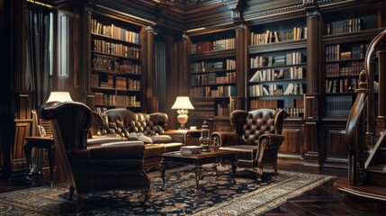 The Grandeur of a Luxury Home Library: An Exquisite Haven of Antique Books and Elegant Furnishings