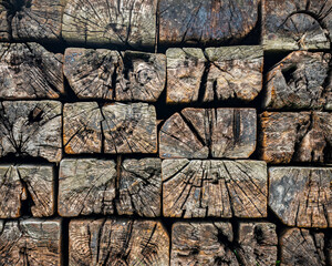 texture of wood with cracks and rotted by weather and time, was used to build railways track