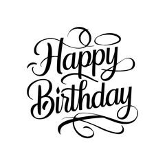 Happy birthday. Hand drawn lettering phrase isolated on white background.