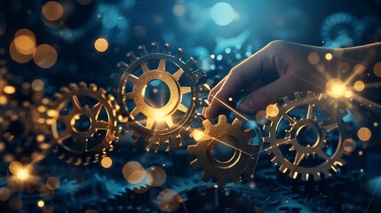 Hand holding a gear with  Chi Lun .Chi Lun De Gai Nian Shi Xie Tong Gong Zuo Yi Shi Xian Gong Tong Mu Biao .