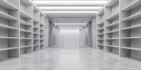 Fototapeta premium Blank space of white warehouse or open space office.Architecture contemporary inspiration design.factory room wallpaer background