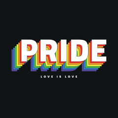 Pride retro vintage rainbow text effect. Pride lgbt typography design. Pride day concept. Vector stock