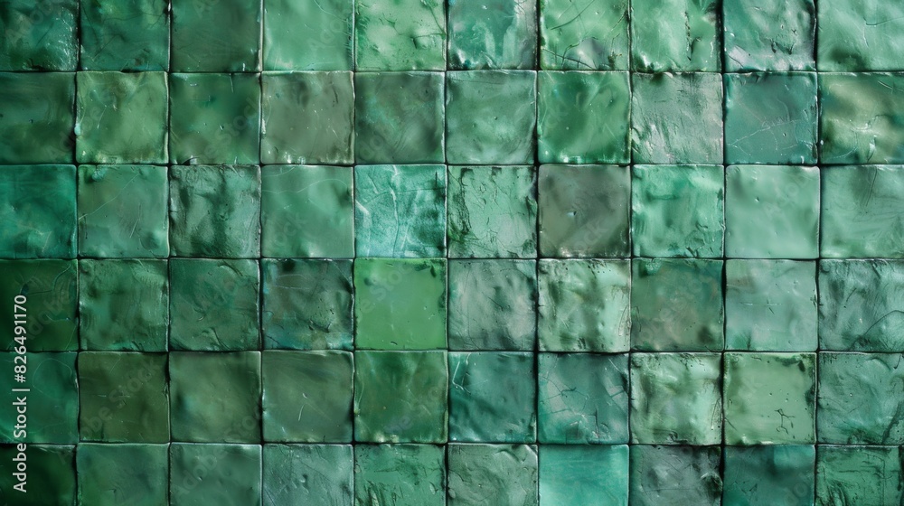 Poster Seamless green tiled surface extends from wall to floor. Harmonious interior decor