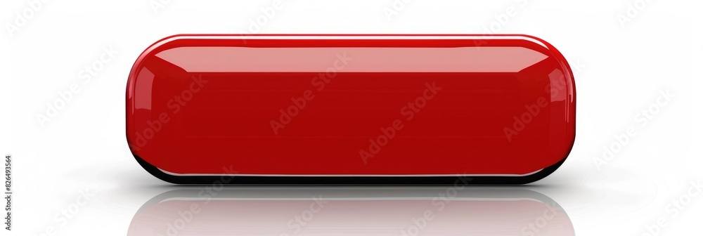 Wall mural button label: red rectangular sign plate with shiny web icon and banner design