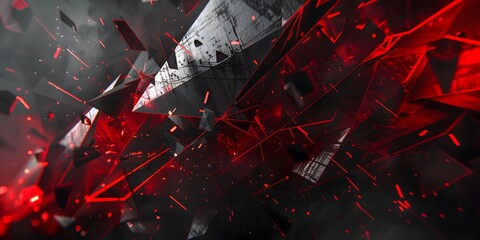 Naklejka premium Dynamic Red Black Abstract Geometric Explosion Art