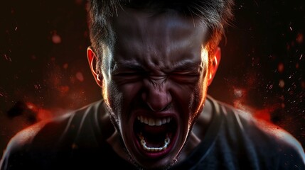 Furious Roar in the Darkness, Anger Unleashed in Red and Black, Hyper Realistic Rage