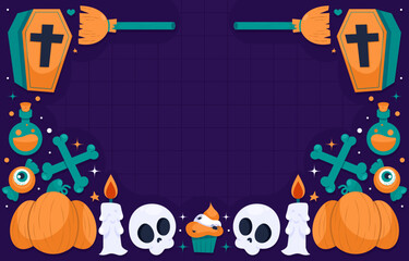 Halloween background scene horizontal vector Illustration