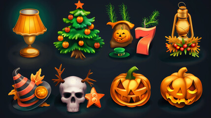 Asset of Halloween for ui game isolation on dark background, Illustration