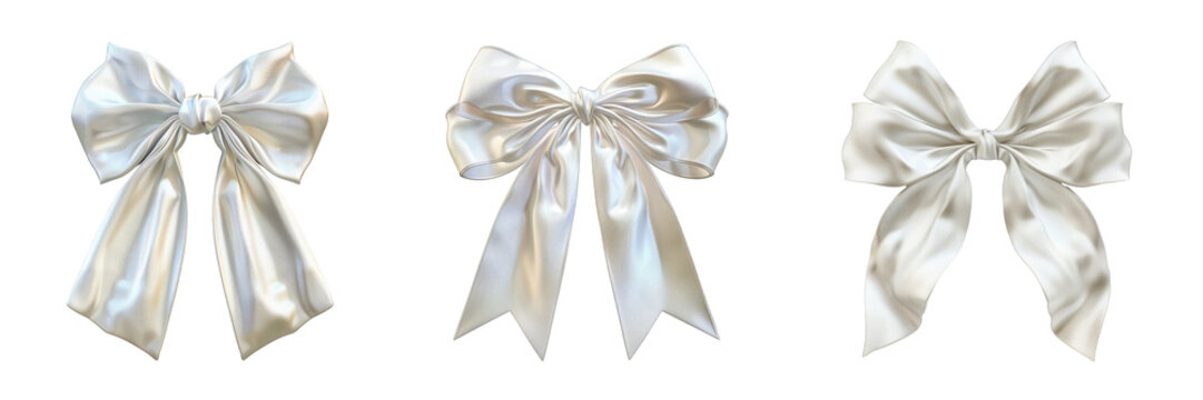 Elegant white ribbon bow isolated on transparent background cutout png