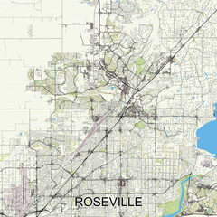Roseville, California, USA map poster art