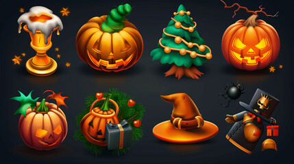 Asset of Halloween for ui game isolation on dark background, Illustration