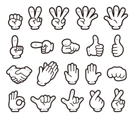 ハンドサインのアイコンセット。ジェスチャー。シンプルイラスト。