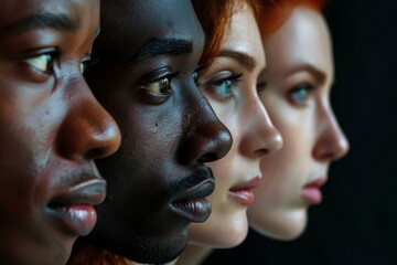 Profile view of a diverse group of individuals highlighting multicultural unity - Powered by Adobe