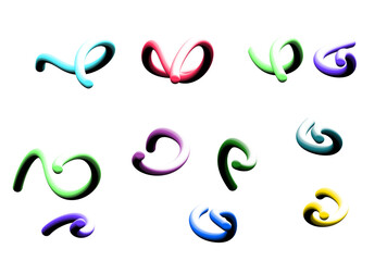 Fototapeta premium Colorful multiple curved three-dimensional icons, no background