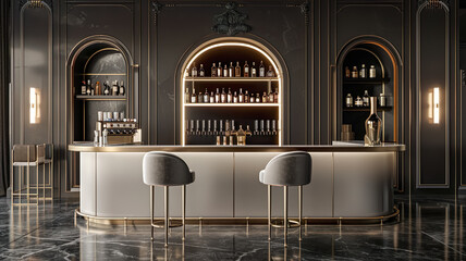 Selective focus of contemporary bar counter or nightclub in luxury and elegant style.for background interior design.drinking concepts ideas