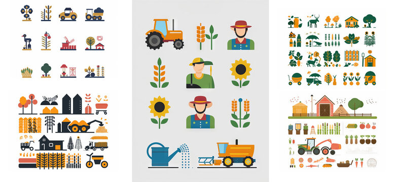 Agricultural flat glyph 2D infograms