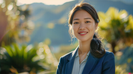 Woman Suit Smiling green park office professional sales 
