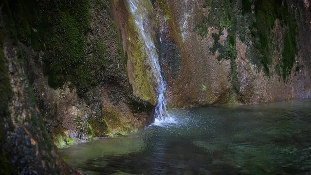Sopota Waterfall near town of Tolmin in Julian Alps Slovenia