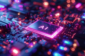 Obraz premium Artificial Intelligence (AI) concept, Abstract AI processor and quantum computer background.