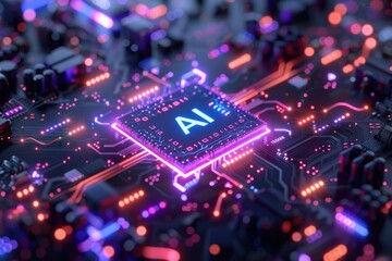 Fototapeta premium Artificial Intelligence (AI) concept, Abstract AI processor and quantum computer background.
