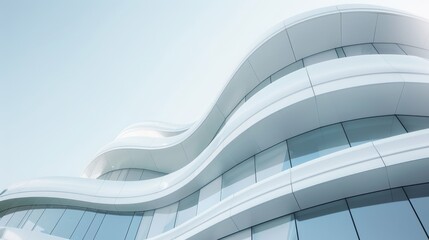Fototapeta premium A contemporary urban environment with abstract white buildings and clear blue skies, evoking a sense of modernity and sophistication in architectural design.