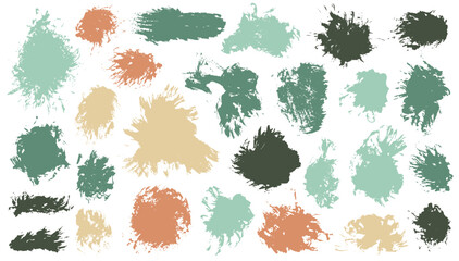 Oil dirty daub mega bundle. Hand drawn smudge blotch trendy elements. Smudge stain web sticker backdrop set. Brushstroke watercolor splashes design.