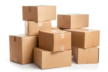 Cardboard Boxes. Stack of Brown Cardboard Boxes Isolated on White Background with Clipping Path
