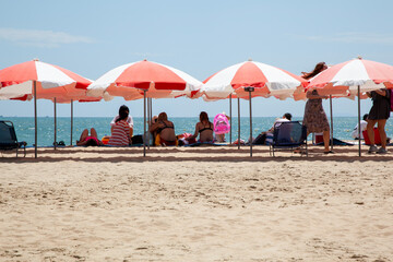 View of the parasols on the beach in summer