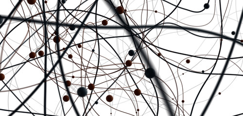 Big data visualization. Network connection structure with chaotic distribution of points and lines....