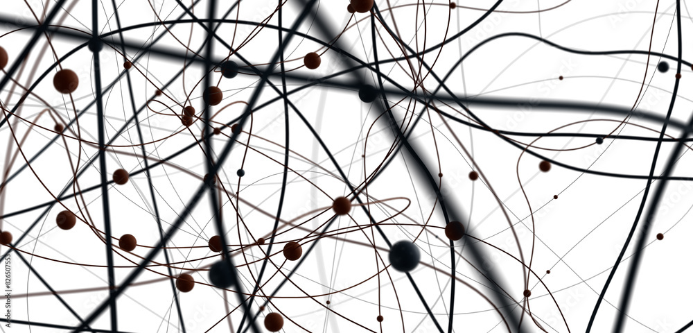 Aufkleber Big data visualization. Network connection structure with chaotic distribution of points and lines. 3D rendering.