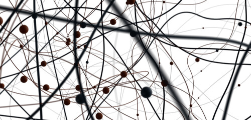 Big data visualization. Network connection structure with chaotic distribution of points and lines....