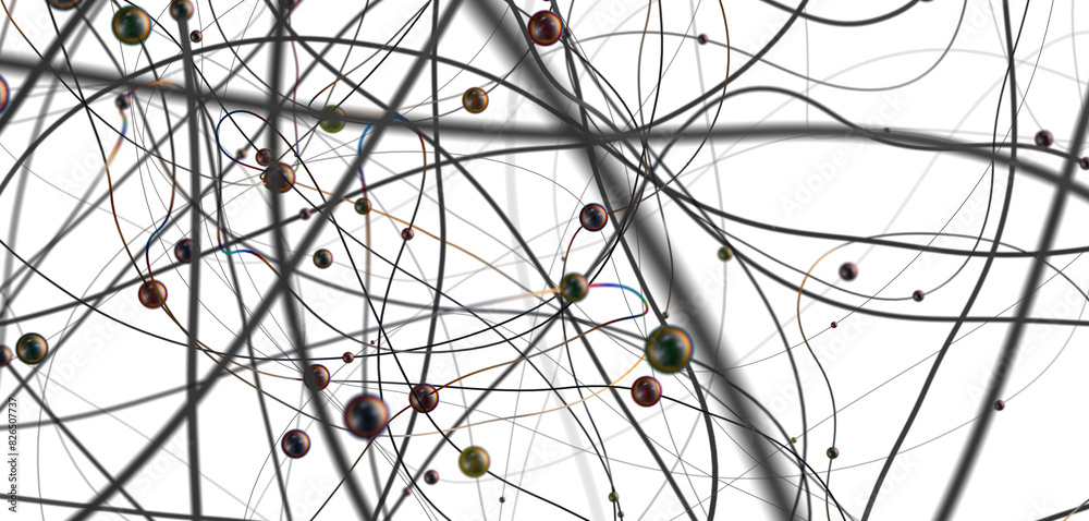 Poster Abstract plexus blue geometry background. Digital technology network connection concept. 3D rendered illustration